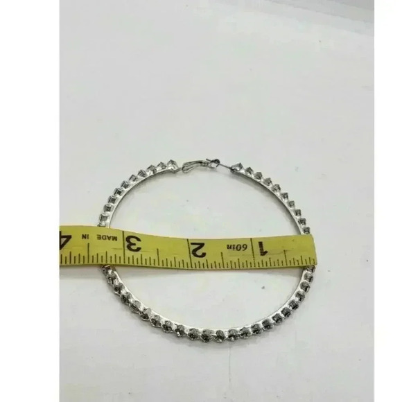 Giant hoop earrings rhinestone prong set vintage pierced massive size - Picture 5 of 6